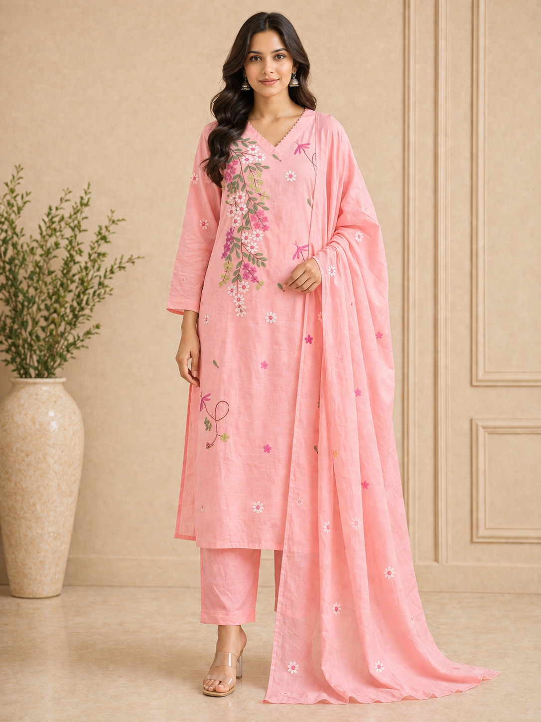 IMG_3207 MUL COTTON EMBROIDERY KURTA SET - Image 1