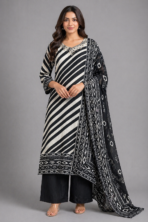 PURE CRAPE HANDWORK KURTA SET WITH SEMI PALAZZO PANT SET
