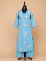 SKY BLUE FLEX COTTON EMBROIDERY 2 PIECE SET - Image 2