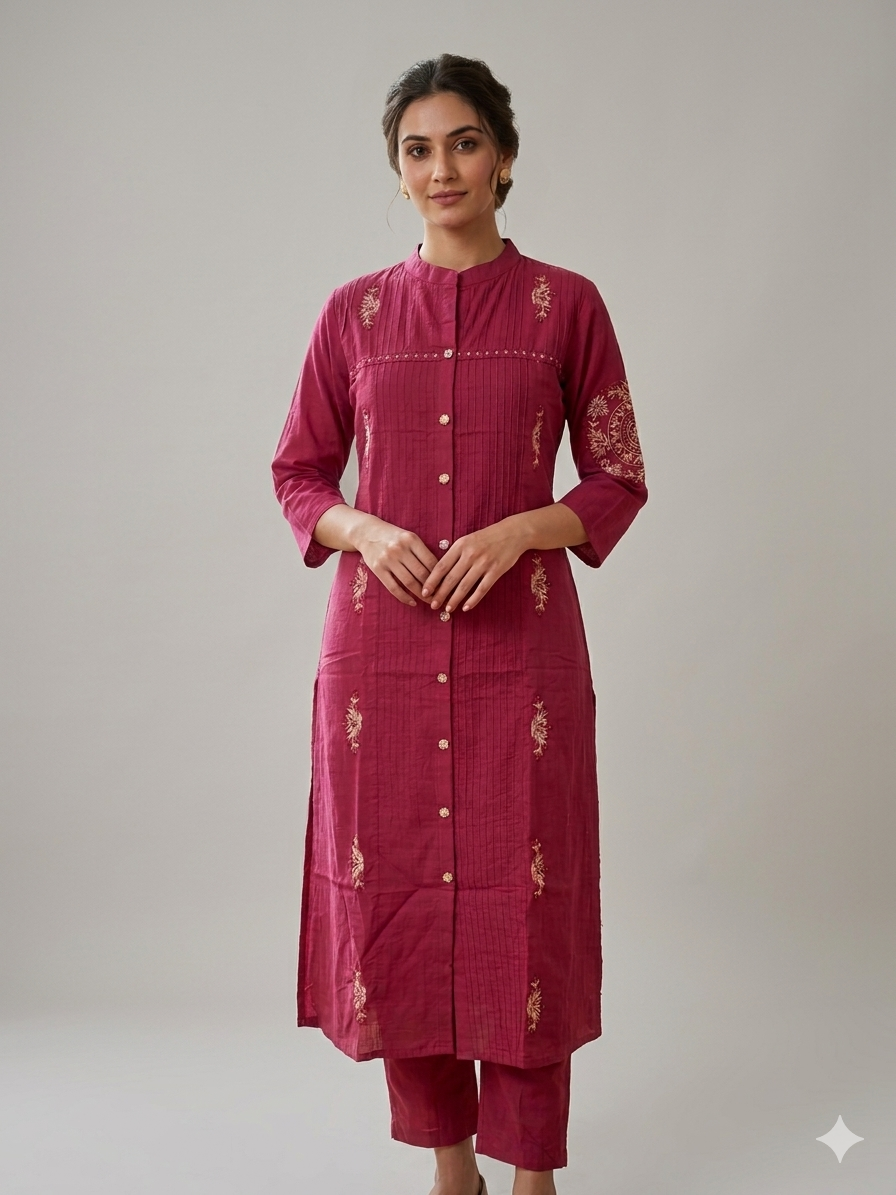 IMG_3371 MAGENTA COLOR CLOSED NECK 2-PIECE SET - Image 1