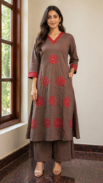 BROWN WITH CONTRAST WORK 2-PIECE SET
