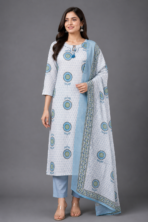 SKY BLUE AND WHITE BEAUTIFUL KURTA SET