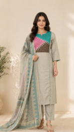 DHABU COTTON REAL MIRROR WORK WITH HAND BLOCK DUPATTA SET