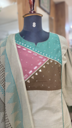 DHABU COTTON REAL MIRROR WORK WITH HAND BLOCK DUPATTA SET - Image 2