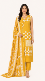 YELLOW SLEEVELESS COTTON KURTA SET