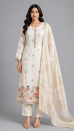 CRAPE WITH APPLIQUE WORK SET WITH BANARAS DUPPATTA