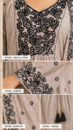 MULCHANDERI CONTRAST COLOR WORK KURTA SET - Image 2