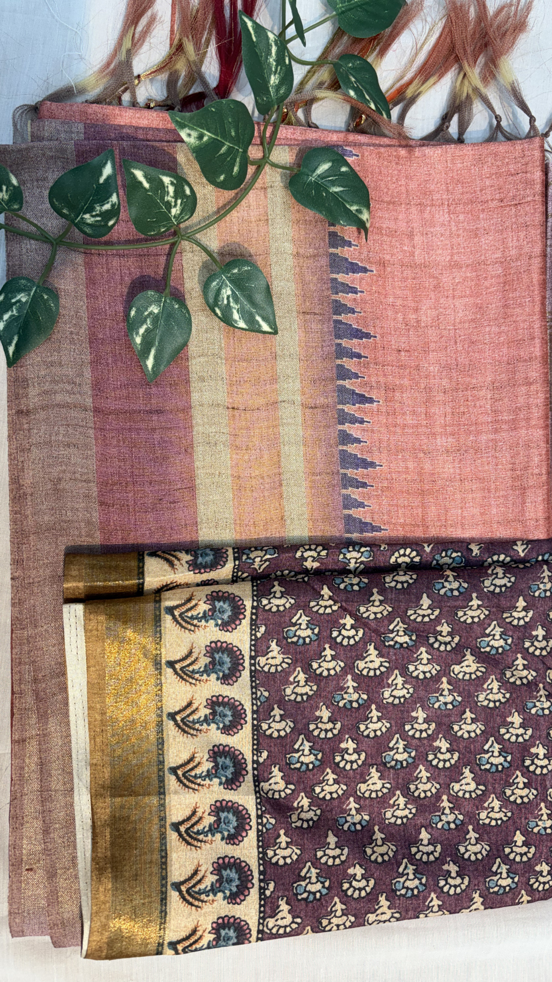 Untitled design (45) TUSSAR SAREE WITH PRINTED BLOUSE - Image 1
