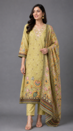 CRAPE FABRIC WITH KALAMKARI DUPATTA