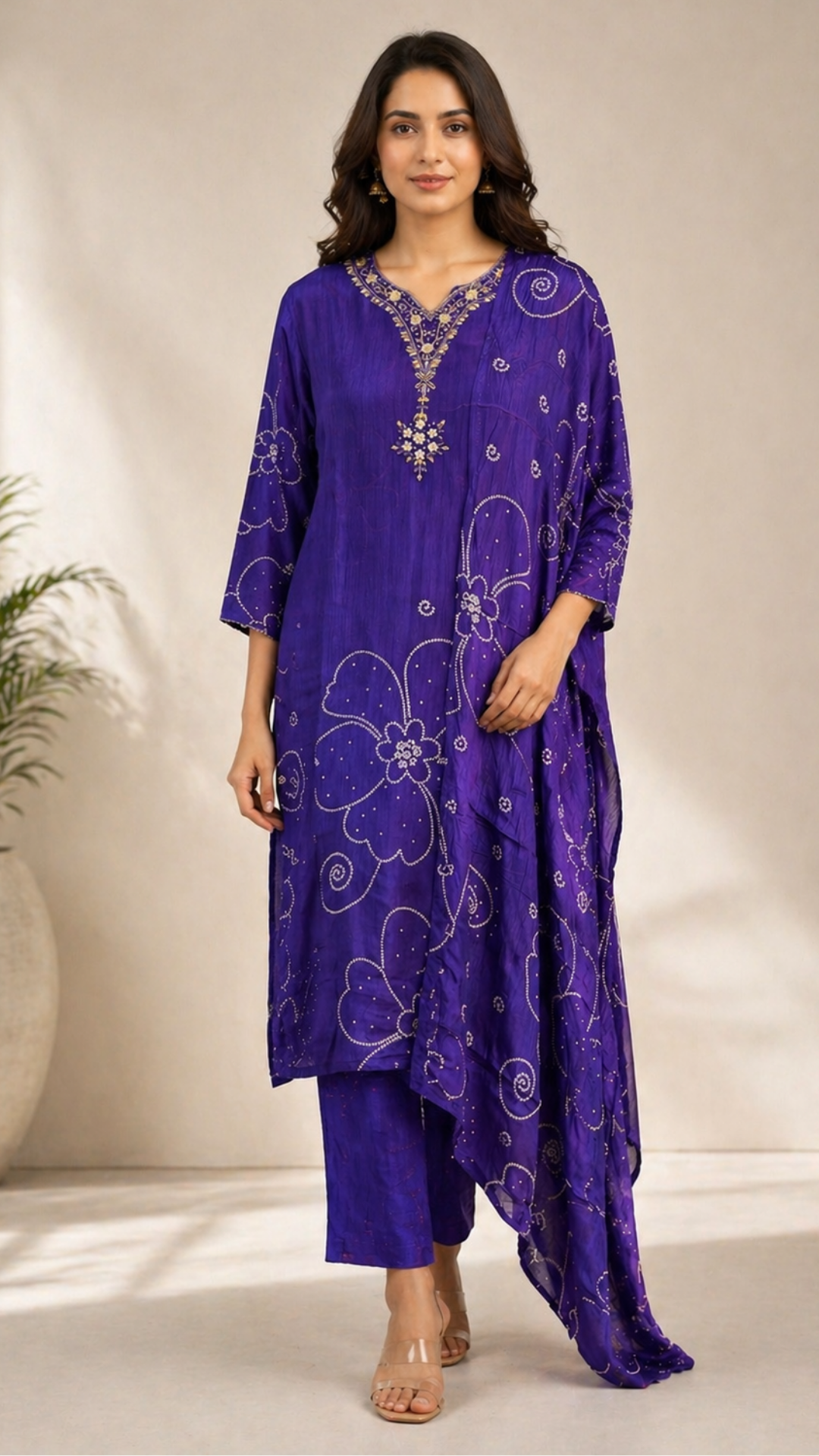 Untitled design (50) PURE CRAPE FABRIC KURTA SET - Image 1