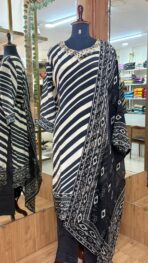 PURE CRAPE HANDWORK KURTA SET WITH SEMI PALAZZO PANT SET - Image 2
