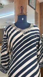 PURE CRAPE HANDWORK KURTA SET WITH SEMI PALAZZO PANT SET - Image 3
