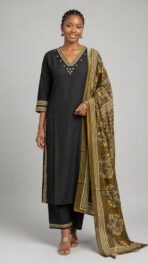 BLACK AND GREEN CONTRAST COTTON KURTA SET