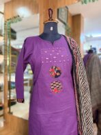 PURPLE COLOR WITH APPLIQUE WORK KURTA SET - Image 2