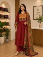 RED AJRAKH KURTA SET