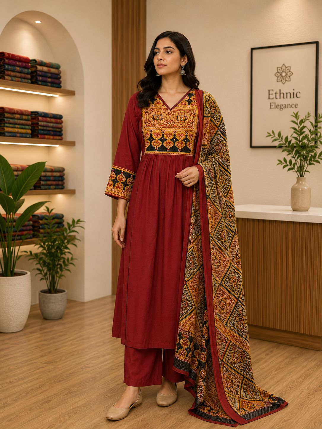 WhatsApp Image 2026-05-08 at 5.59.46 PM RED AJRAKH KURTA SET - Image 1