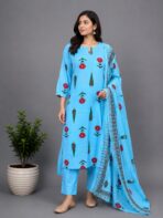 SKY BLUE MUL COTTON STARIGHT KURTA