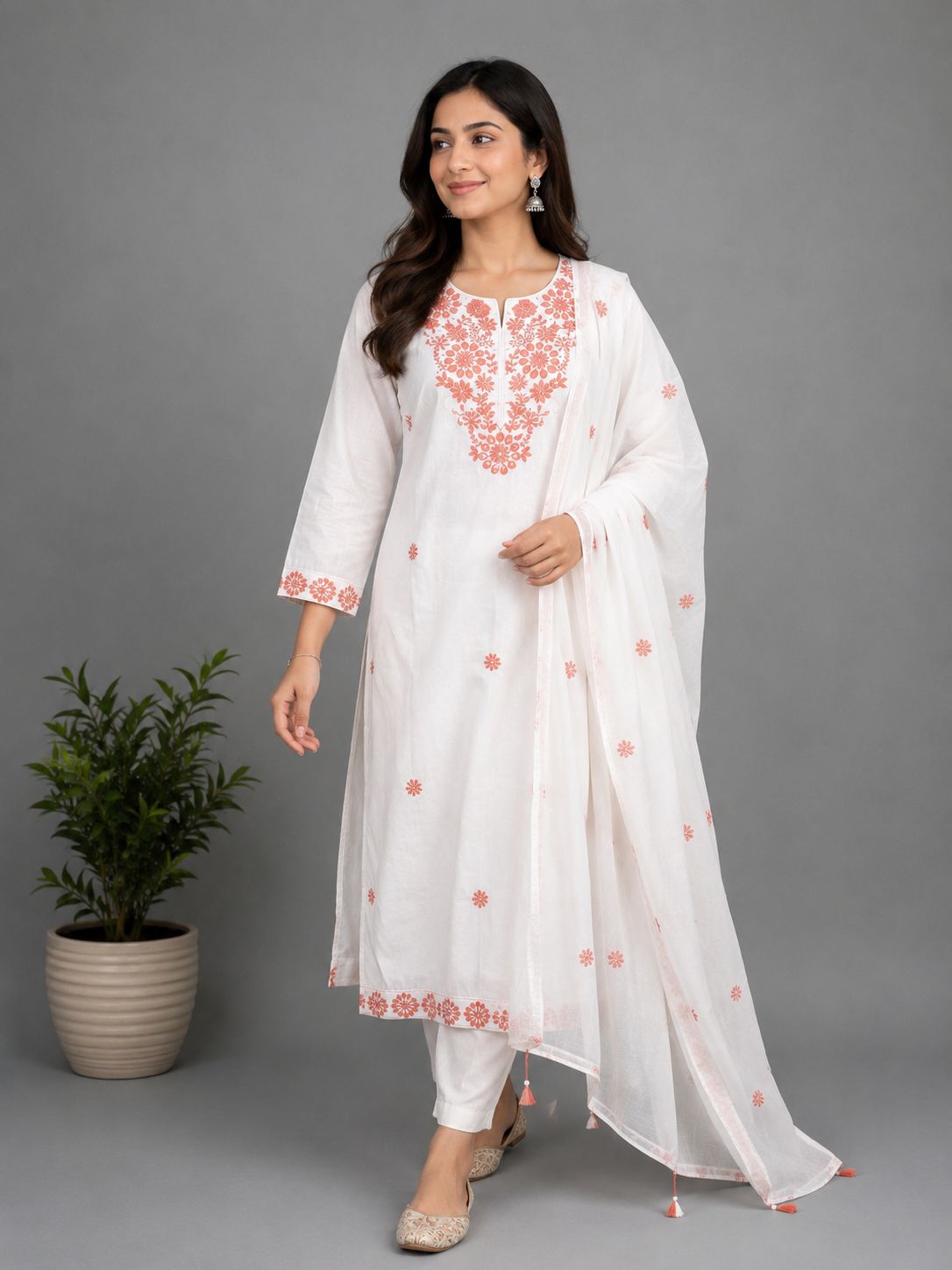 WhatsApp Image 2026-05-08 at 7.20.29 PM WHITE AND PEACH EMBROIDERY MUL COTTON SET - Image 1