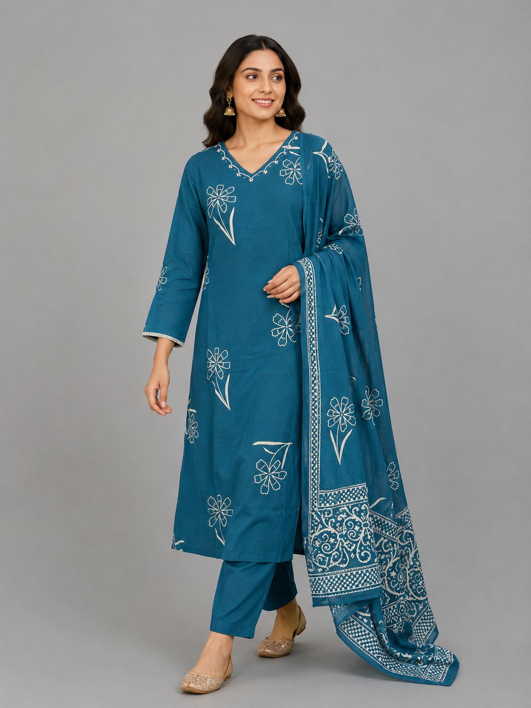 WhatsApp Image 2026-05-08 at 7.29.35 PM BLUE MUL COTTON STARIGHT CUT SET - Image 1