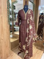 BROWN ANARKALI APPLIQUE WORK SET - Image 2